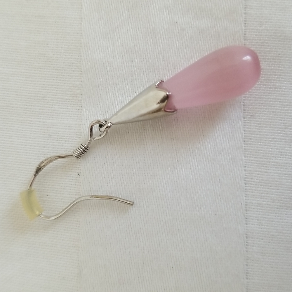 Sterling Silver Pink Teardrop Stone Earring Single